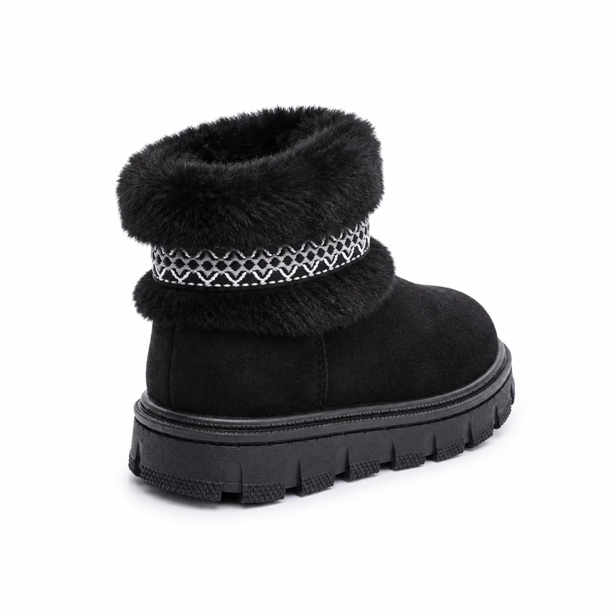 Bottines chaudes pour fille noires à bande géométrique tendance et rembourrées pour l'hiver