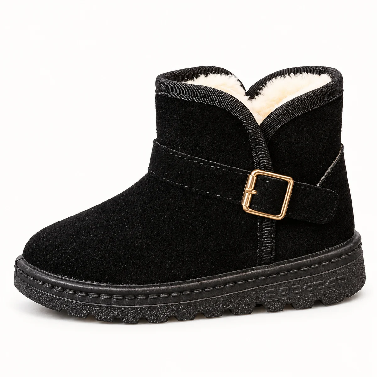 Bottines pour fille noires chaudement fourrées avec boucle tendance