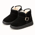Bottines fille noires fourrées avec bride et boucle pour hiver