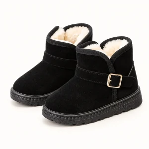 Bottines fille noires fourrées avec bride et boucle pour hiver