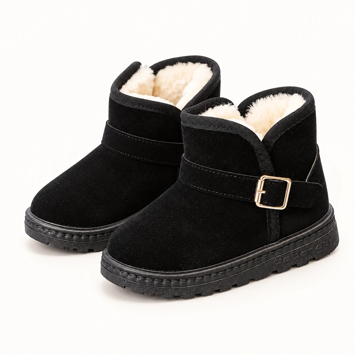 Bottines fille noires fourrées avec bride et boucle pour hiver