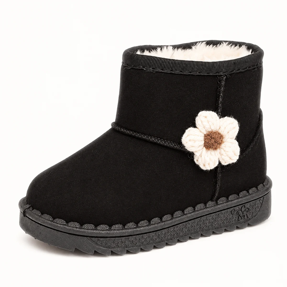 Chaussures d'hiver pour fille noires avec fleurs enfourées