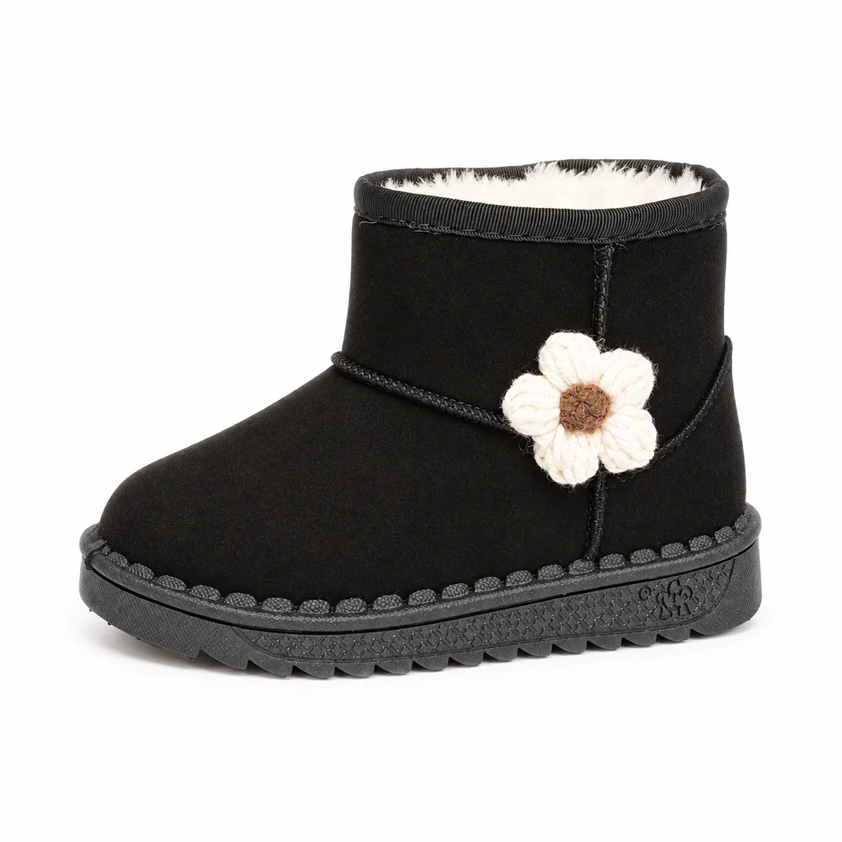Bottines fourrées pour fille avec décoration florale claire
