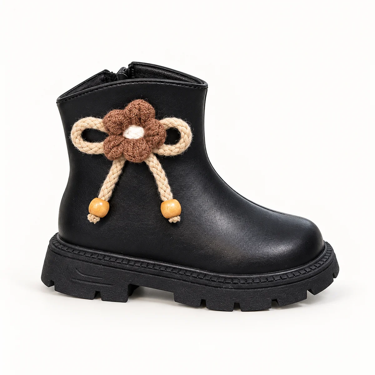 Premiers pas avec bottines fille chaudes à fleurs et pompons