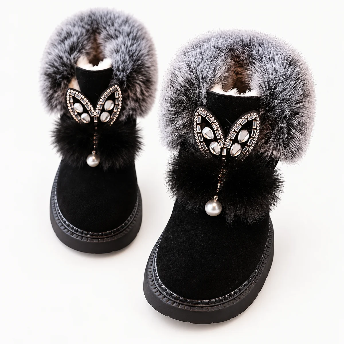 Bottines noires fourrées à oreilles pour fille mode et confort