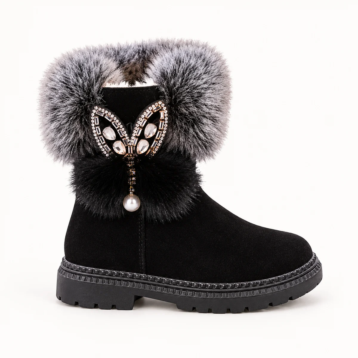 Chaussures d'hiver pour fille avec fourrure et oreilles mignonnes