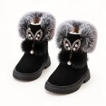 Bottines fille noires fourrées à oreilles décoratives pour hiver