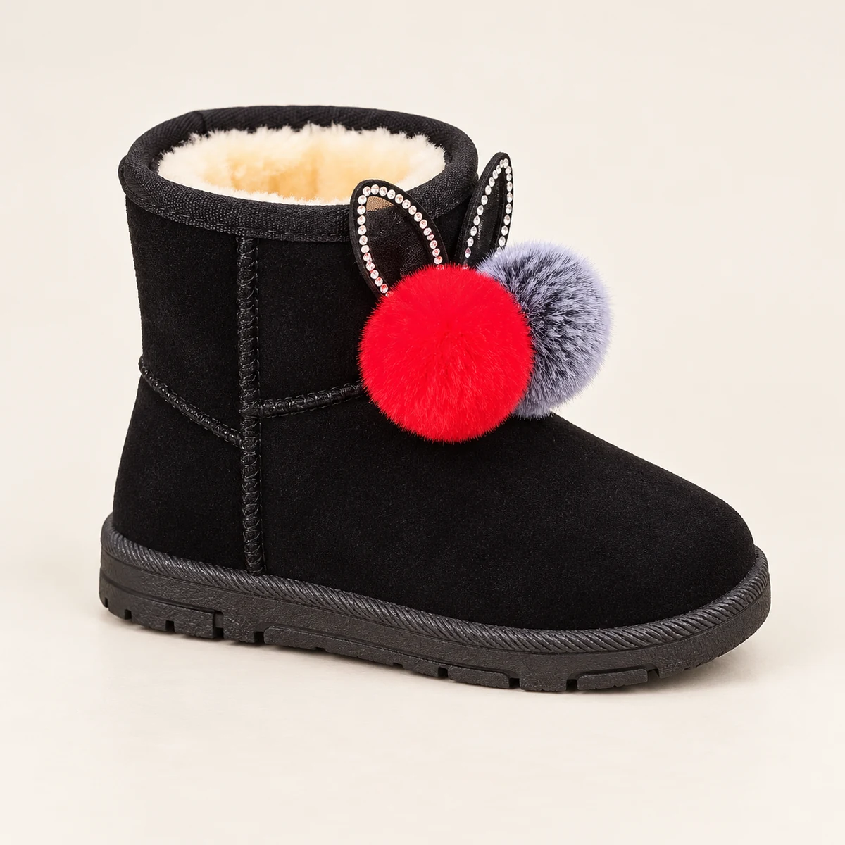 Bottines chaudes pour fille avec oreilles en fourrure et détails pompons