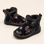 Bottines fille noires fourrées à oursons et cœurs pour hiver