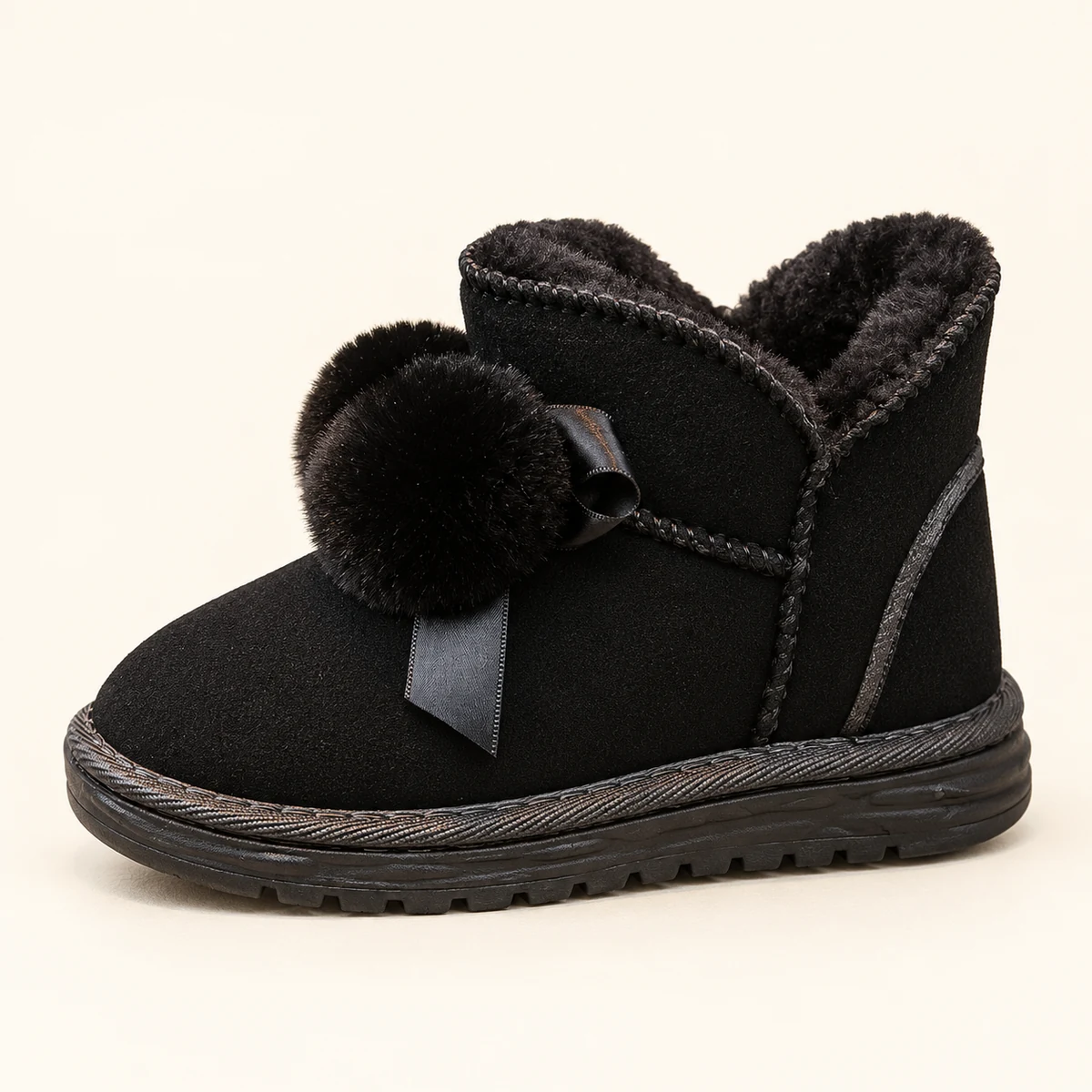 Bottines pour enfant avec pompons et doublure chaude