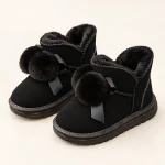 Bottines fille noires fourrées avec pompons élégantes
