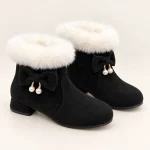 Bottines fille noires fourrées avec revers blanc et perles élégantes