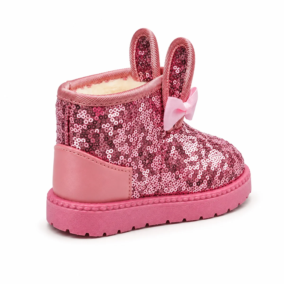 Bottines pour fille en rose brillant avec oreilles et nœud, chaussure tendance enfant