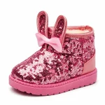 Bottines fille roses à sequins avec oreilles et nœud pour enfant fille