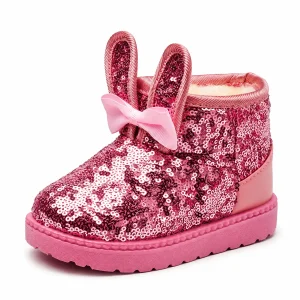 Bottines fille roses à sequins avec oreilles et nœud pour enfant fille