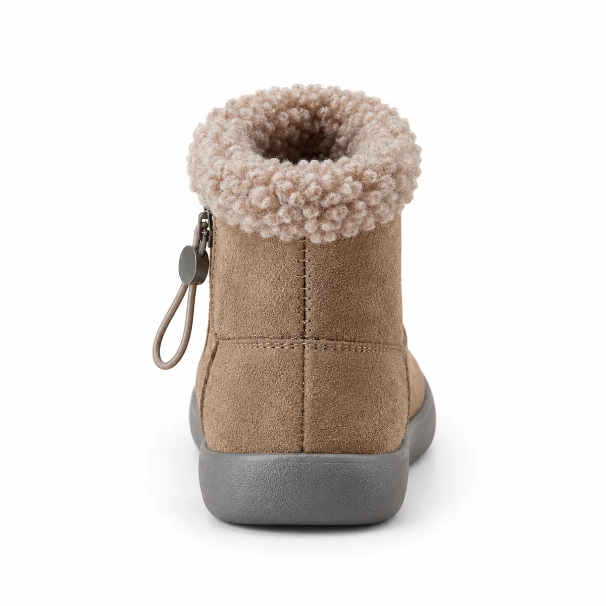 Détails des bottines taupe à col pelucheux et fermeture éclair pour fille