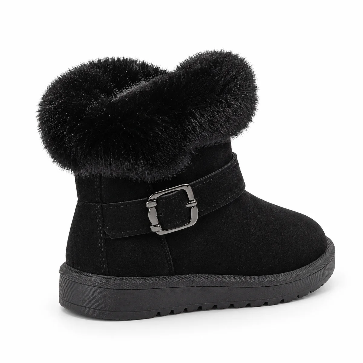 Zoom sur bottines fourrées pour fille avec revers pour hiver noir
