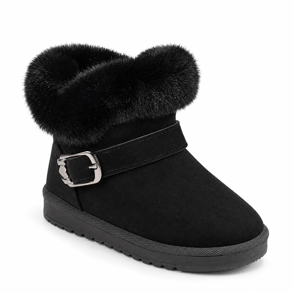 Bottines fourrées fille à revers douillet élégantes en noir