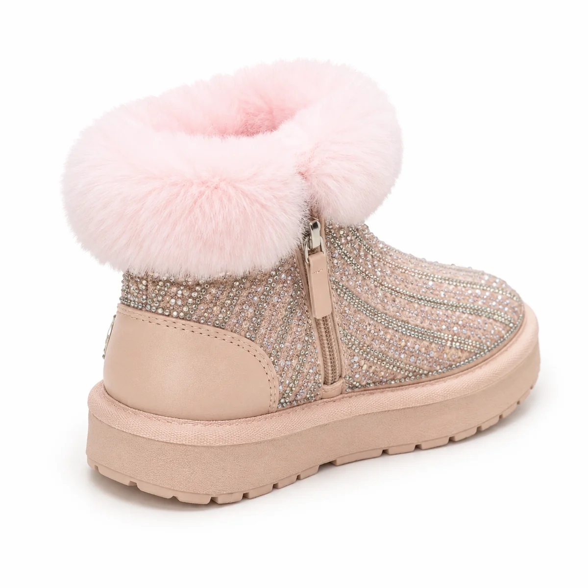 Bottines rose fourré pour fille avec zip et semelle résistante