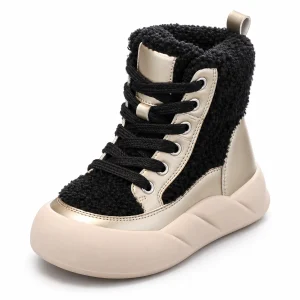 Bottines garçon bicolores fourrées avec lacets et zip pour hiver