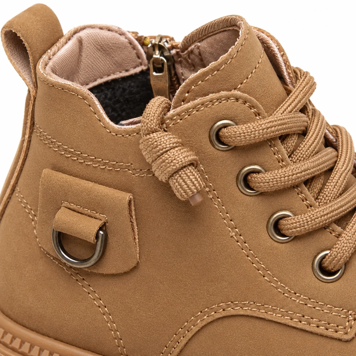 Bottines garçon tendance camel avec lacets et zip latéral pour enfants