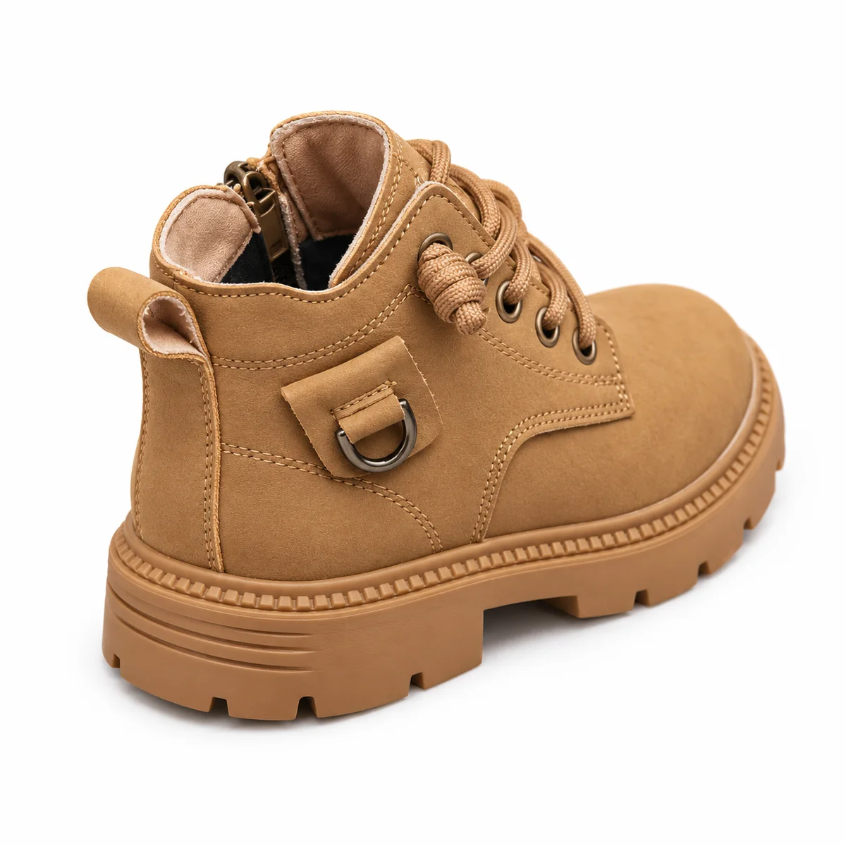 Bottines en cuir camel à lacets et fermeture zip pour garçon