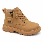 Bottines garçon camel à lacets avec zip latéral pour jeunes enfants