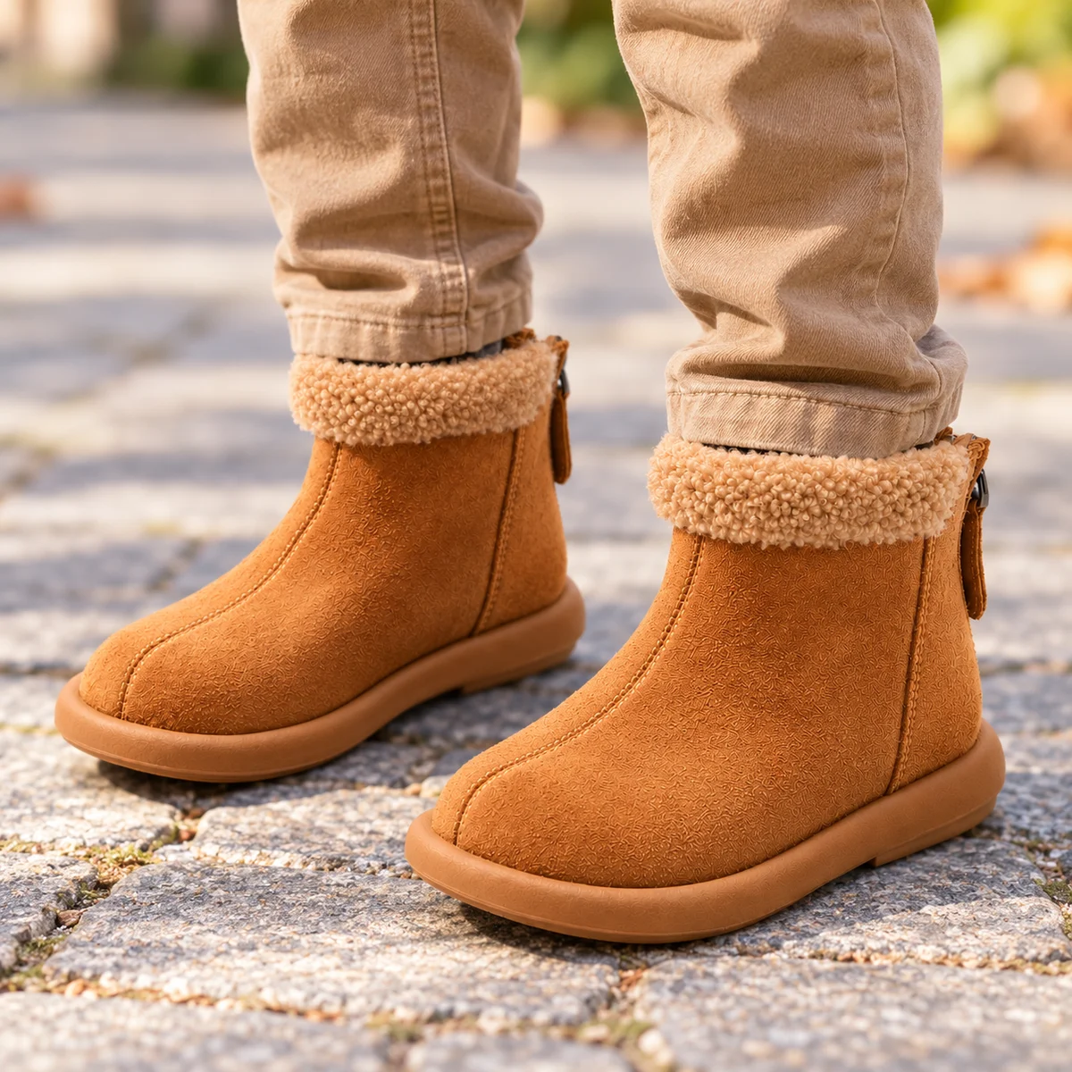 Bottines pour garçon en camel avec détails bouclés et zip pratique
