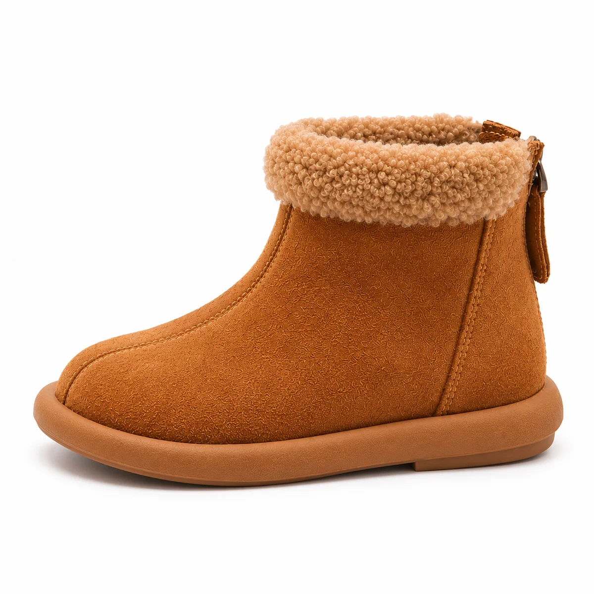 Chaussures garçon camel à revers bouclé et fermeture éclair élégante