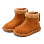 Bottines garçon camel avec revers bouclé et fermeture éclair