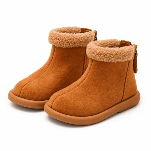 Bottines garçon camel avec revers bouclé et fermeture éclair