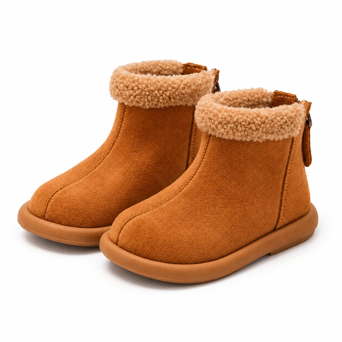 Bottines garçon camel avec revers bouclé et fermeture éclair