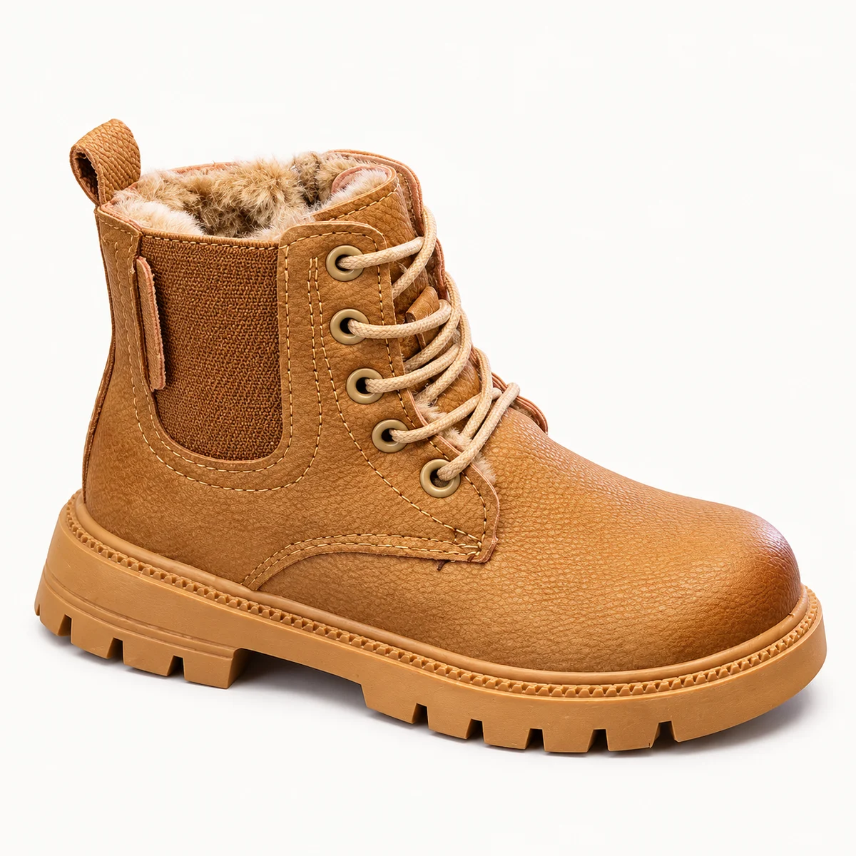 Chaussures garçon camel fourrées à lacets et zip pour warm winter