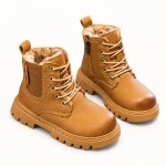 Bottines garçon camel fourrées à lacets avec zip pour l'hiver