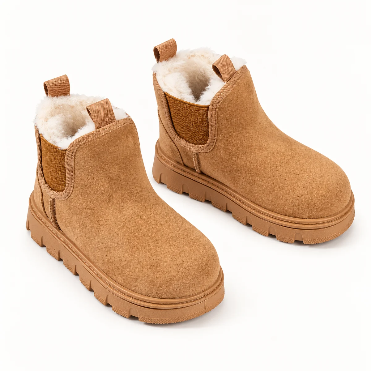 Bottines garçon camel fourrées avec semelle épaisse pour hiver