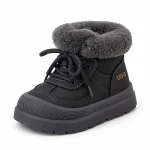 Bottines garçon grises fourrées avec large revers pour hiver