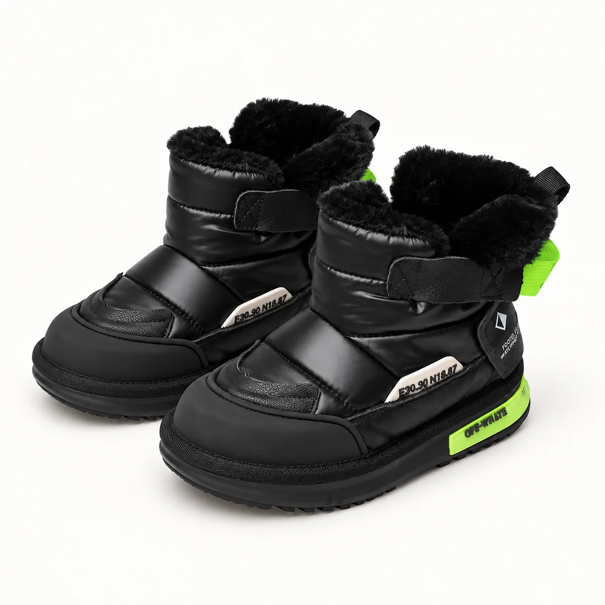 Bottines garçon noires avec boucles et détails verts pour enfant