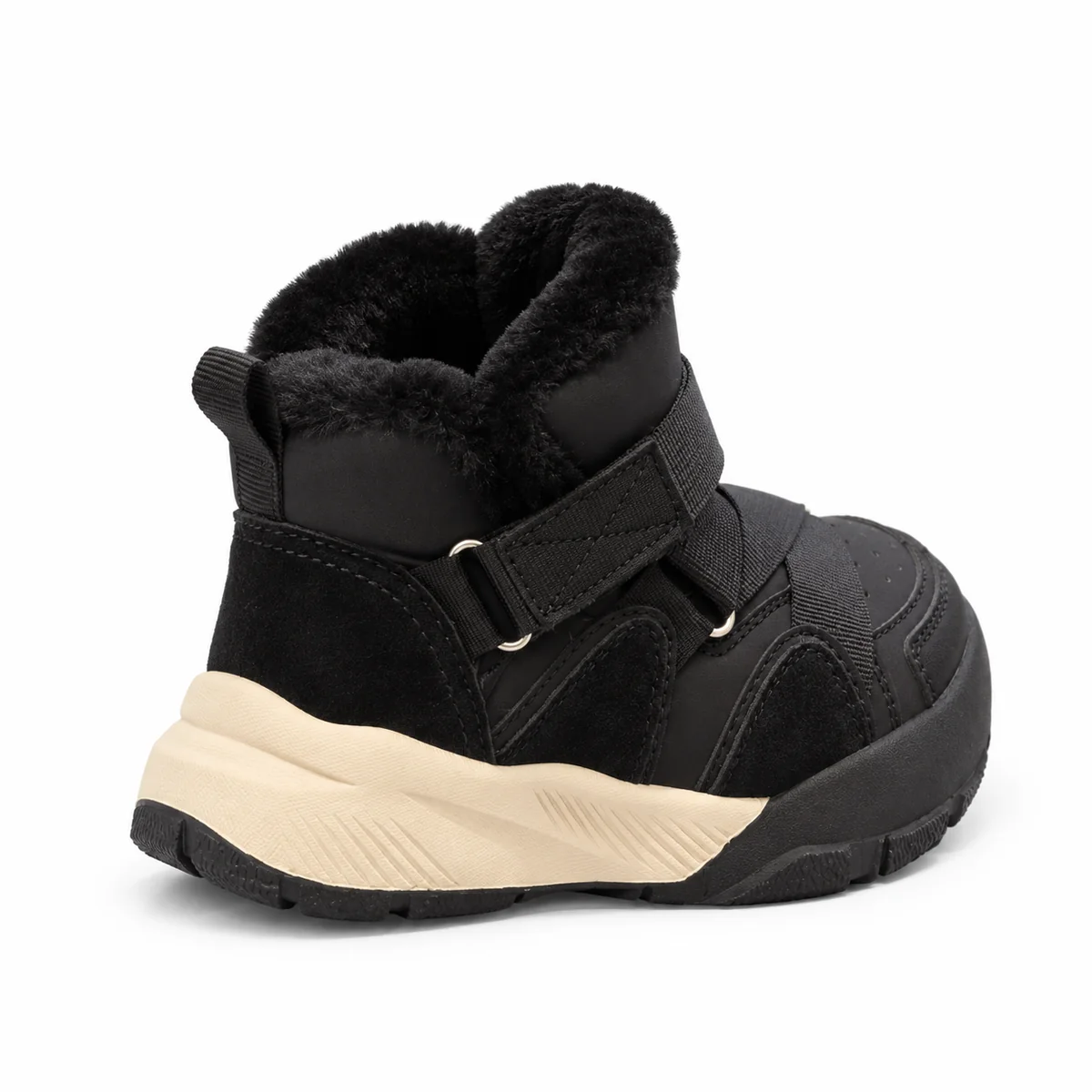 Bottines enfant garçons noires à bride et doublure pelucheuse