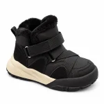 Bottines garçon noires avec brides et col pelucheux pour hiver