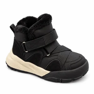 Bottines garçon noires avec brides et col pelucheux pour hiver