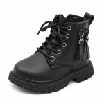 Bottines garçon noires à lacets et détails zippés pour l'automne
