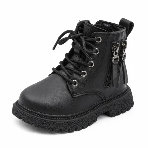 Bottines garçon noires à lacets et détails zippés pour l'automne