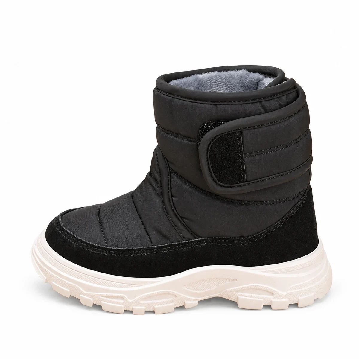 Bottines noires pour garçon avec scratch large et semelle blanche tendance