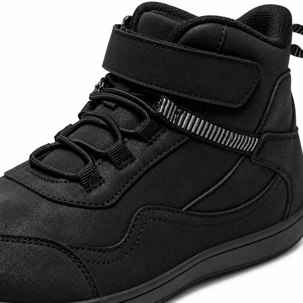 Bottines garçon noires en cuir avec scratch et laçage pour école