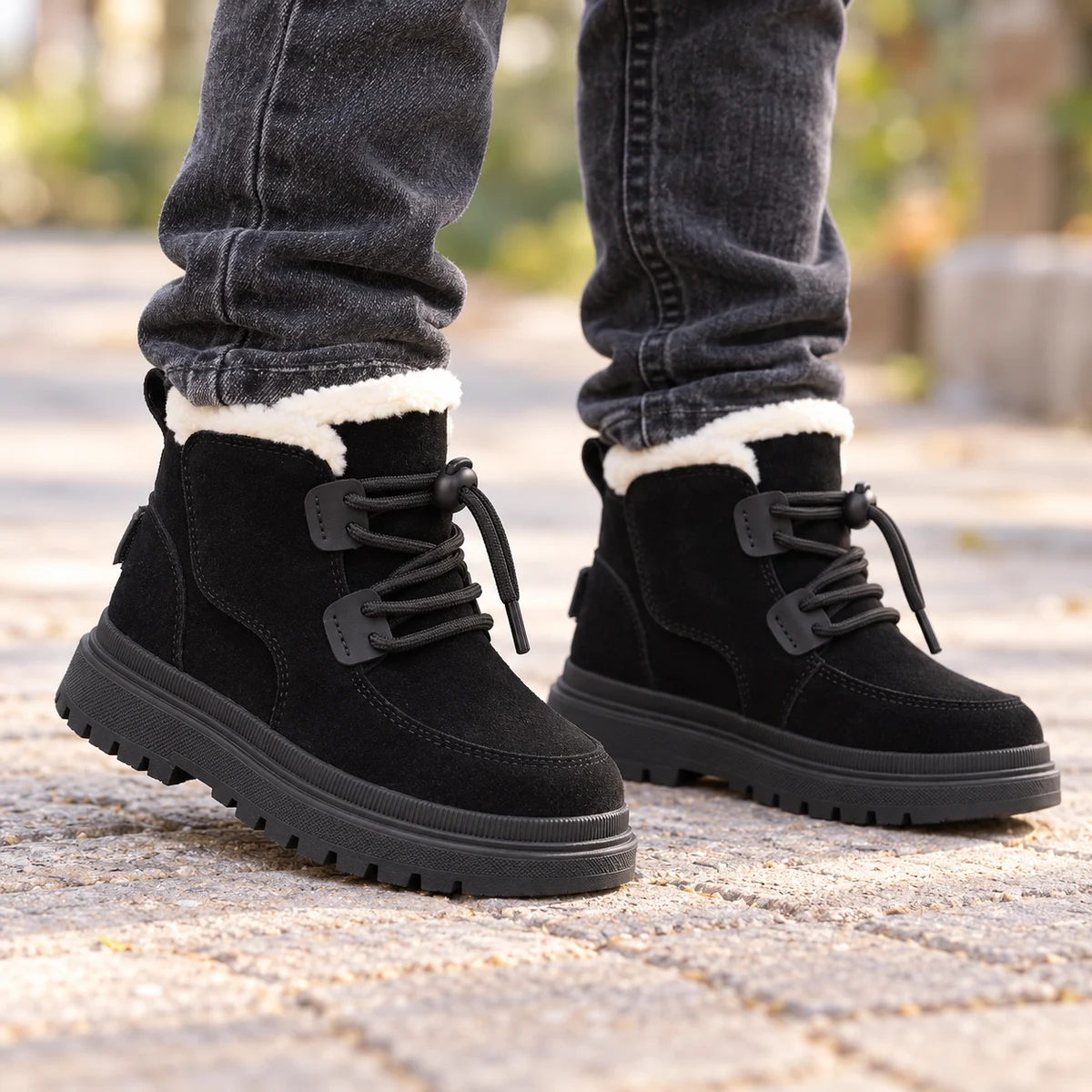Bottines noires à scratch pour garçon avec semelle antidérapante