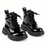 Bottines garçon noires brillantes avec lacets et zip pour enfants