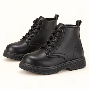 Bottines garçon noires en similicuir avec lacets pour enfants