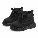 Bottines garçon noires en textile avec lacets et bride