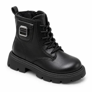 Bottines garçon noires fourrées avec boucle et zip pour hiver