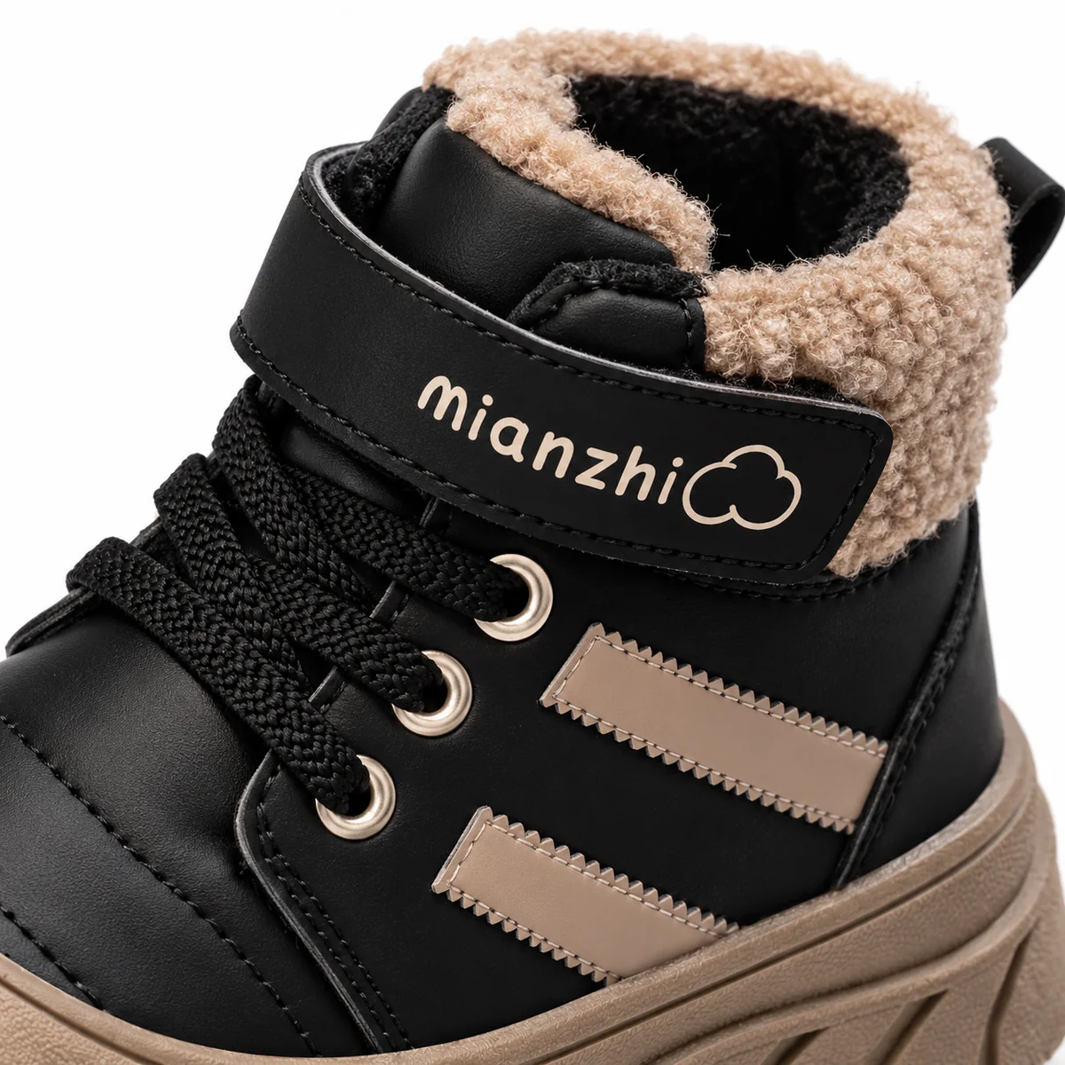 Mode enfant bottines garçon noires chaudes avec pointe contrastée pour hiver